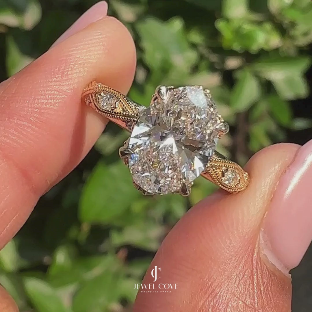 Vintage Art Deco Oval Cut Diamond Ring | Lab Grown Diamonds | IGI Certified