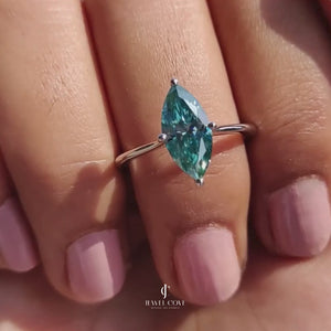 Cyan Blue Marquise Lab Grown Engagement Ring | VVS-VS EF Color | IGI Certified