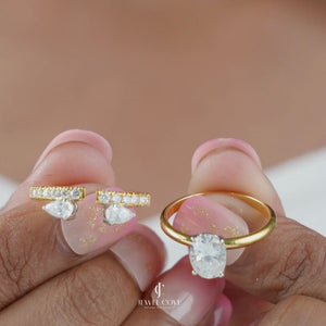 Oval Three Stone Ring Set Two Type of Wear the Band | Moissanite Diamonds | GRA Certified