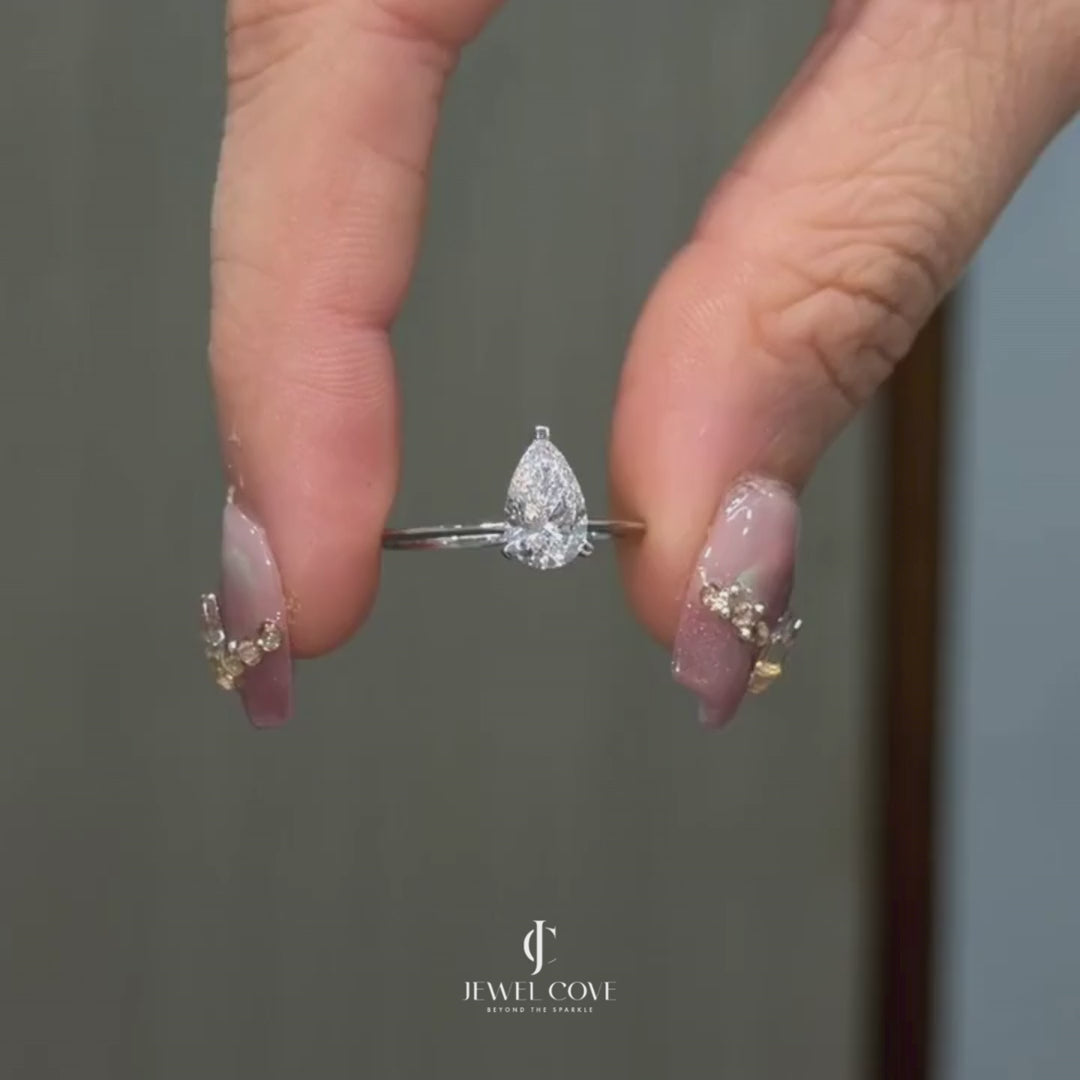 Pear Solitaire Lab Grown Diamonds Thin Band | IGI Certified | E-F Color