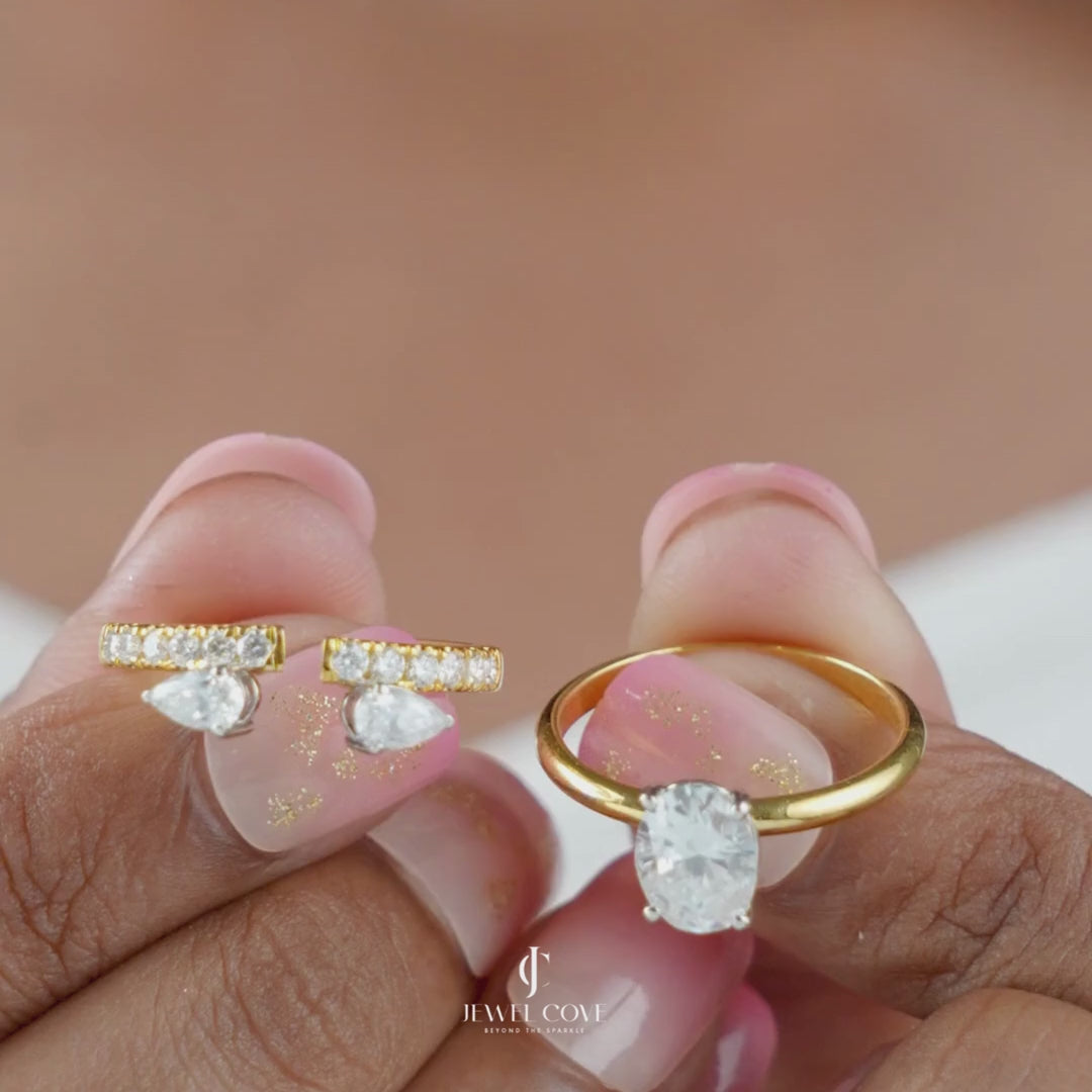 Oval Three Stone Ring Set Two Type of Wear the Band | Lab Grown Diamonds | IGI Certified