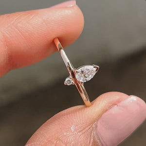 2 Stone Lab Grown Delicate Ring With Pear and Round Diamond | IGI Certified