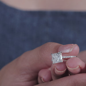 Princess Lab Diamond Solitaire Engagement Eternity Ring with Pave Band| IGI Certified