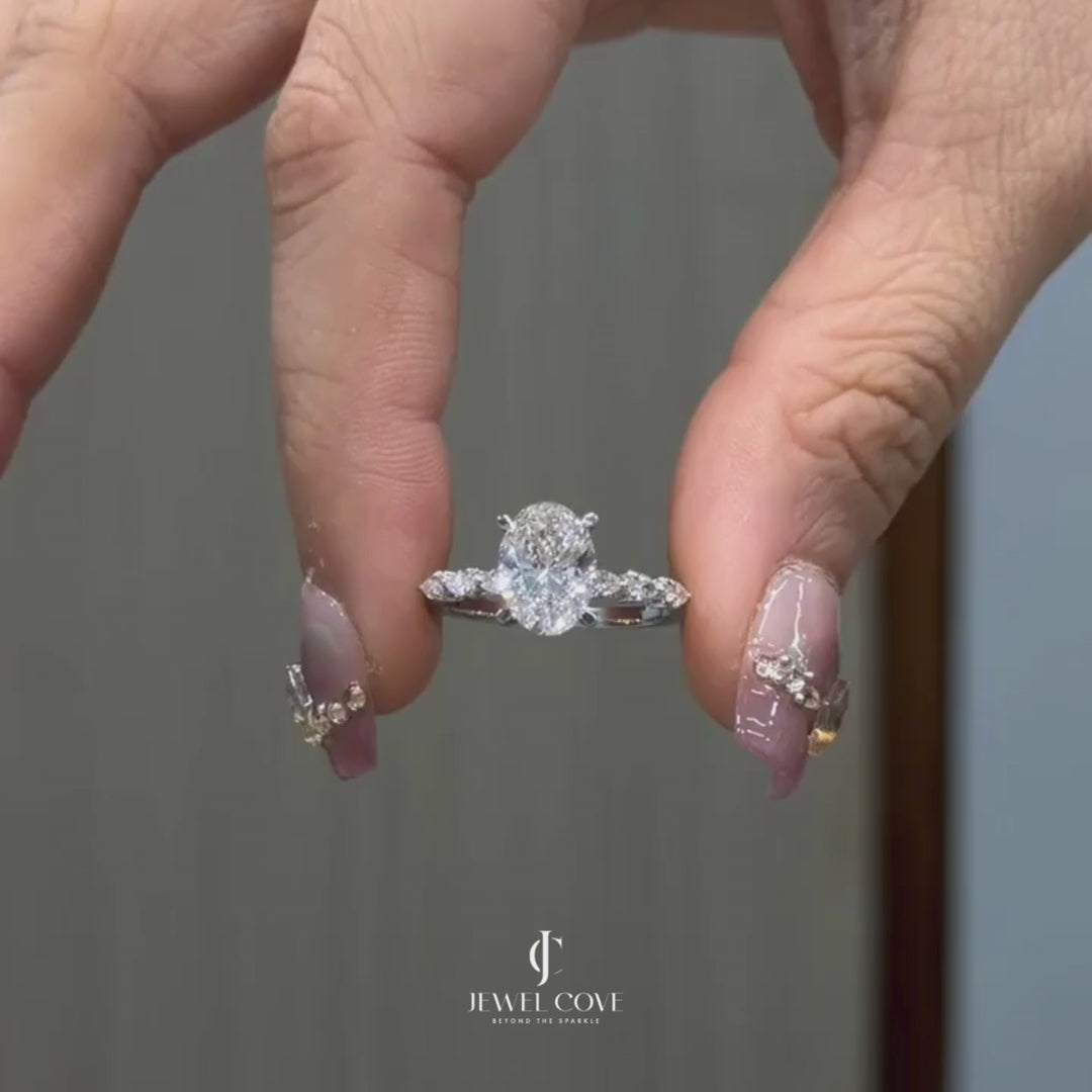 2CT Oval Vintage Style Hidden Halo Diamond Ring | Lab Grown Diamonds | IGI Certified