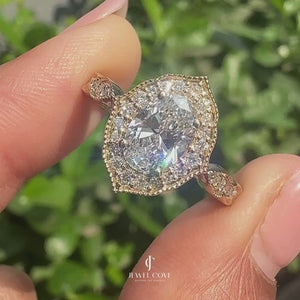 Vintage Oval Cut Diamond Ring in Milgrain Setting | Lab Grown Diamonds | IGI Certified
