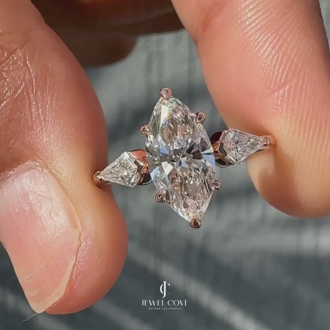 3 Stone Engagement Ring With Marquise And Kite Cut| Lab Grown Diamonds | IGI Certified