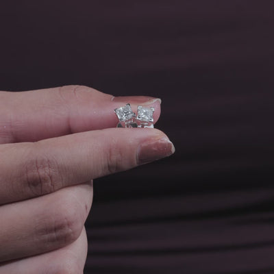 Princess Cut Lab Grown Diamond Studs – Elegant Solitaire Earrings for Daily Wear, Wedding Studs