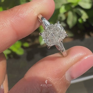 3 Stone Lab Grown Engagement Ring With Cushion And Tapered Baguette | IGI Certified