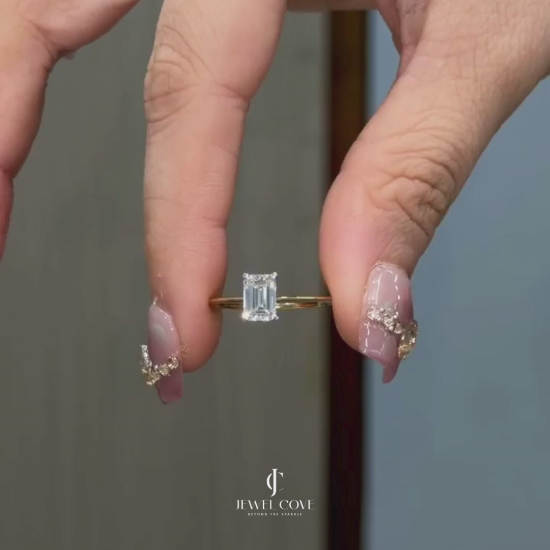 1CT Emerald Solitaire Daily Wear Ring | Lab Grown Diamonds Ring | IGI Certified