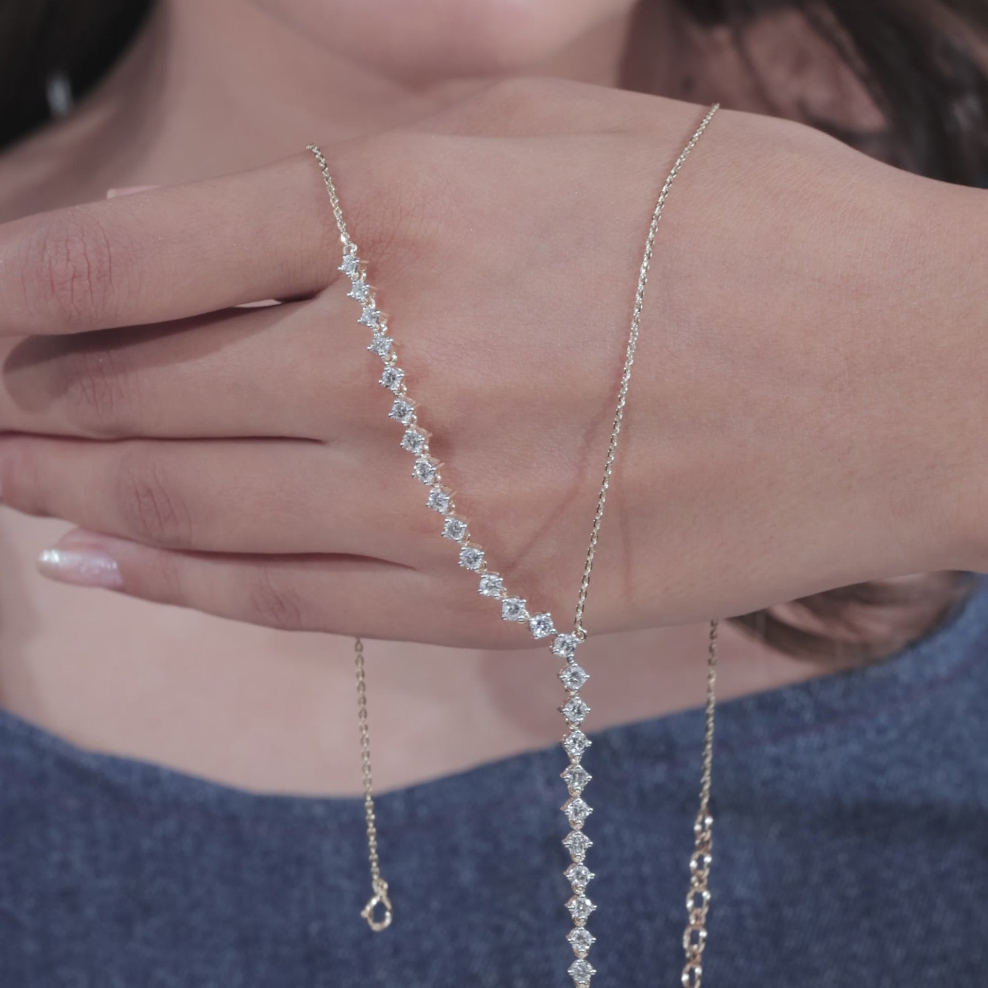 Y Necklace Lab Grown in Yellow Gold with Graduated Round Diamonds | Elegant Drop Necklace