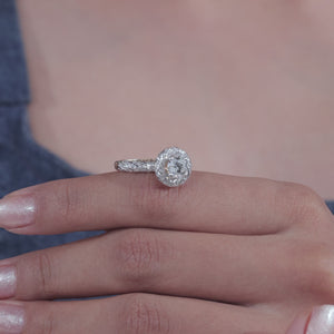 Round Lab Grown Halo and Pave Diamond Band | IGI Certified Ring | E-F Color | VVS- VS Clarity