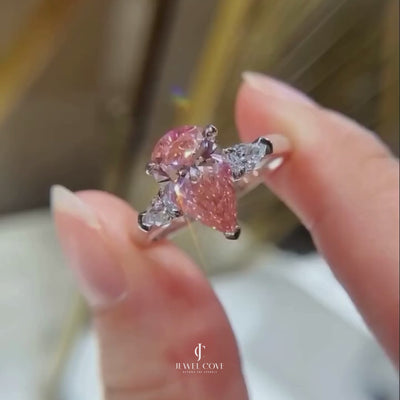 Pear Shape 2.60tcw Fancy Pink Lab Grown Diamond Engagement Ring | Three Stone Ring | 2.50ct Center | IGI Certificate