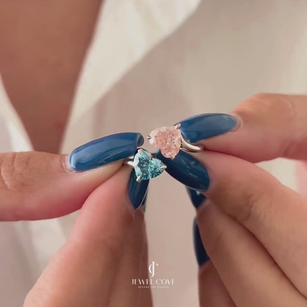 Fancy Vivid Pink and Blue Heart Toi-et-Moi Lab Grown diamond Ring | IGI Certificate