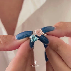 Fancy Vivid Pink and Blue Heart Toi-et-Moi Lab Grown diamond Ring | IGI Certificate