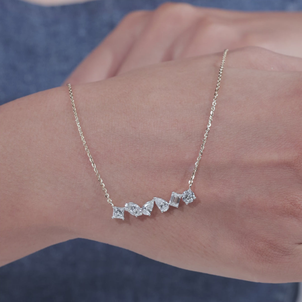 14K Yellow Gold Multi Lab Grown Diamond Bar Necklace With Chain | IGI Certified