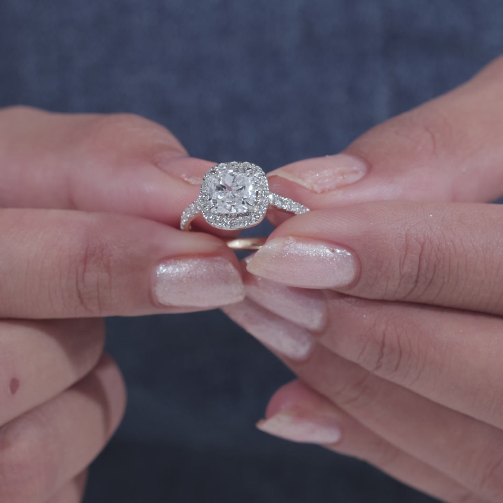 Cushion Lab Grown Diamond Halo Engagement Ring for Women, Halo Ring