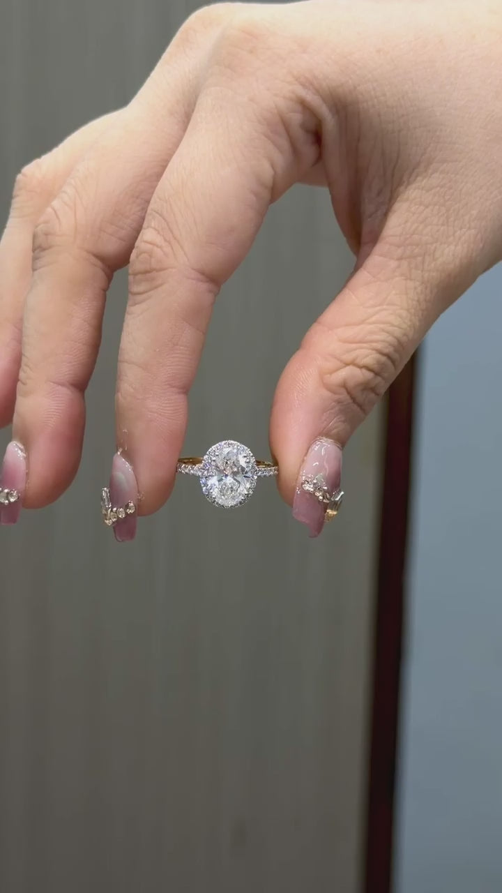 2CT Oval Halo Engagement Diamond Ring | Lab Grown Diamonds | IGI Certified