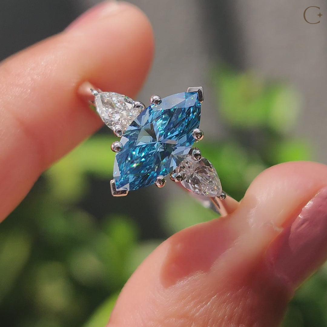 3 Stone Marquise Cut Diamond Engagement Ring | Moissanite Diamonds | GRA Certified