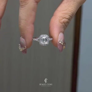 Emerald Halo Twist Shank Diamond Ring | Lab Grown Diamonds | IGI Certified