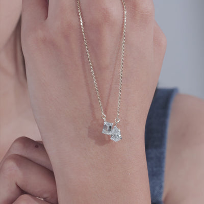 Emerald & Pear Lab Grown Diamond Solitaire Modern Pendant Necklace With Chain