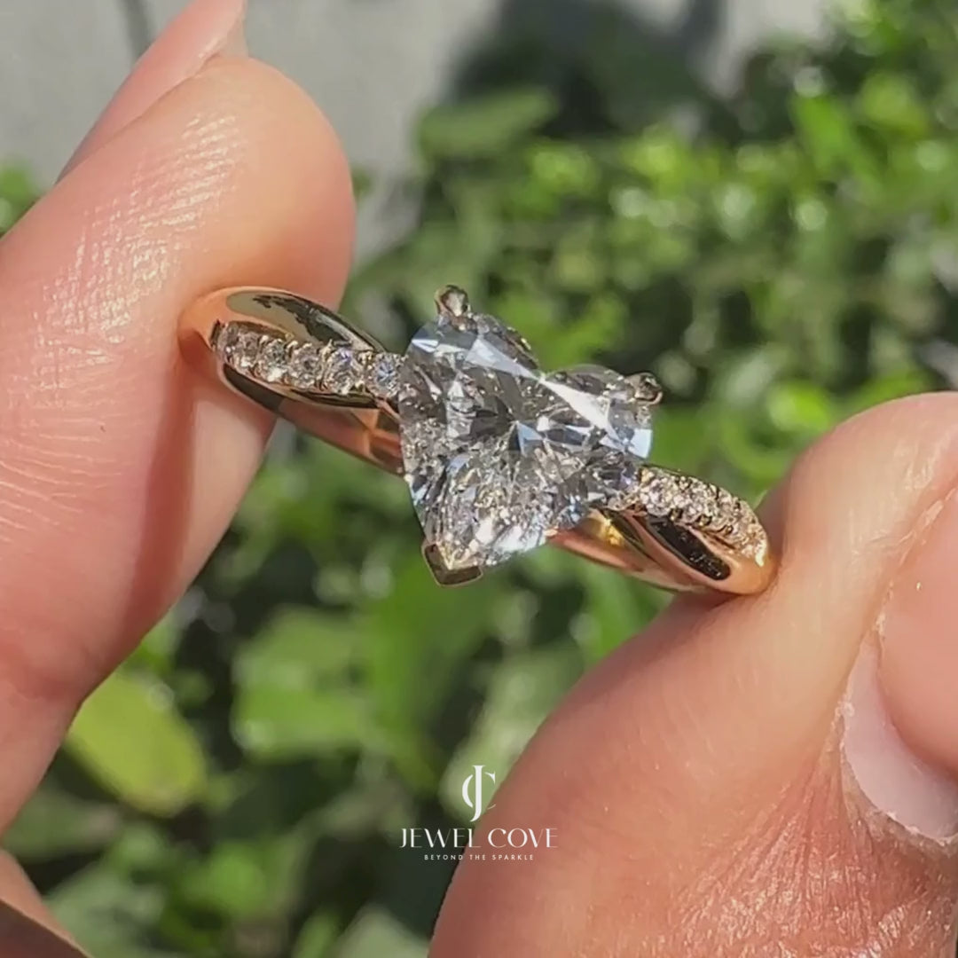 1CT Heart Twisted Pave Setting Diamond Ring | Lab Grown Diamonds | IGI Certified