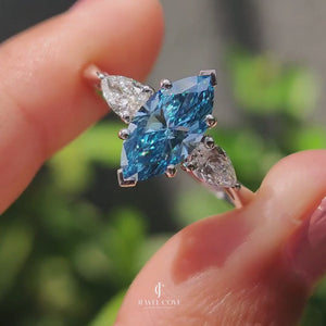 3 Stone Marquise Cut Diamond Engagement Ring | Lab Grown Diamonds | IGI Certified