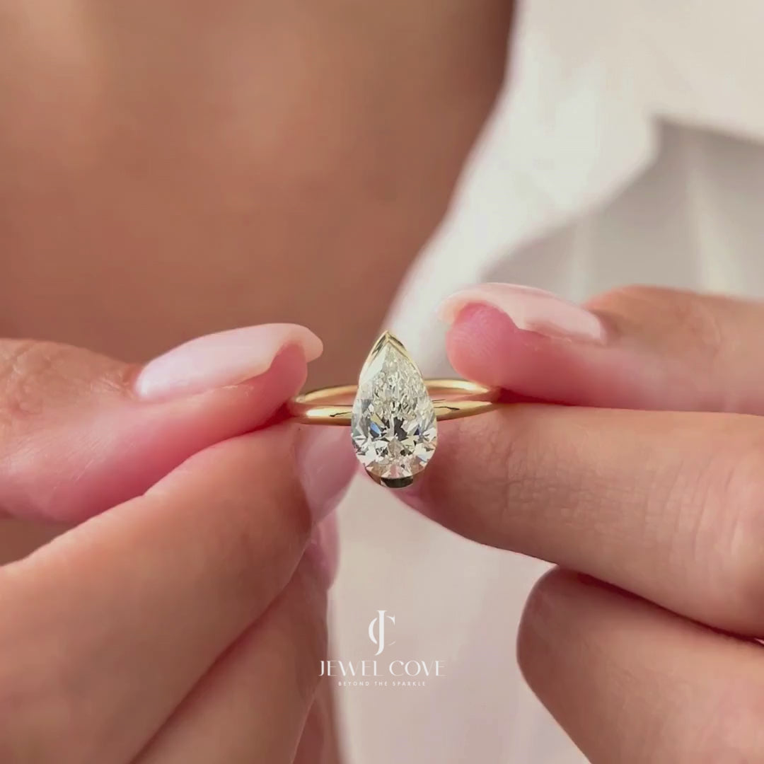 2 CT Pear Moissanite diamond IGI Certified ring | Bezel Setting | IGI Certified | Solitaire Ring