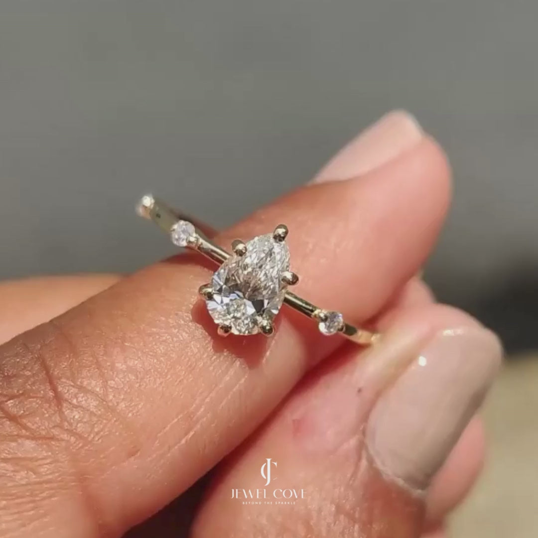 0.70CT Pear Moissanite Distance Pave Setting Diamond Ring | 925 Silver