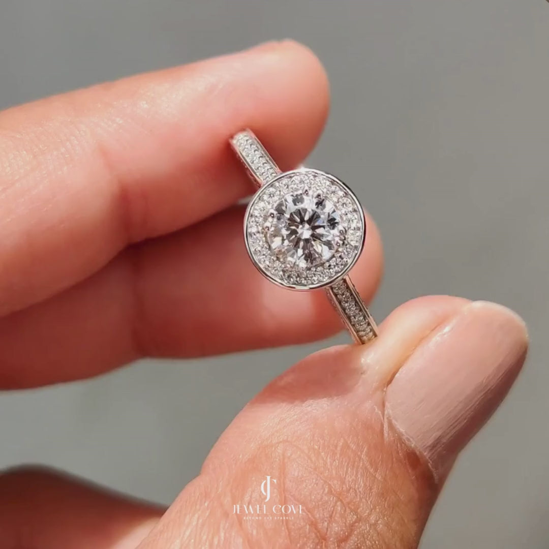 Bezel Halo Engagement Ring with Round Diamond | Lab Grown Diamonds | IGI Certified