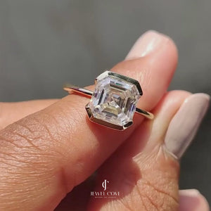 3CT Asscher Cut Solitaire Half Bezel Set Ring | Lab Grown Diamonds | IGI Certified