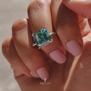 Cyan Blue Cushion Cut Lab Grown Solitaire Ring | IGI Certified | 14K White Gold | Solitaire Ring For Women