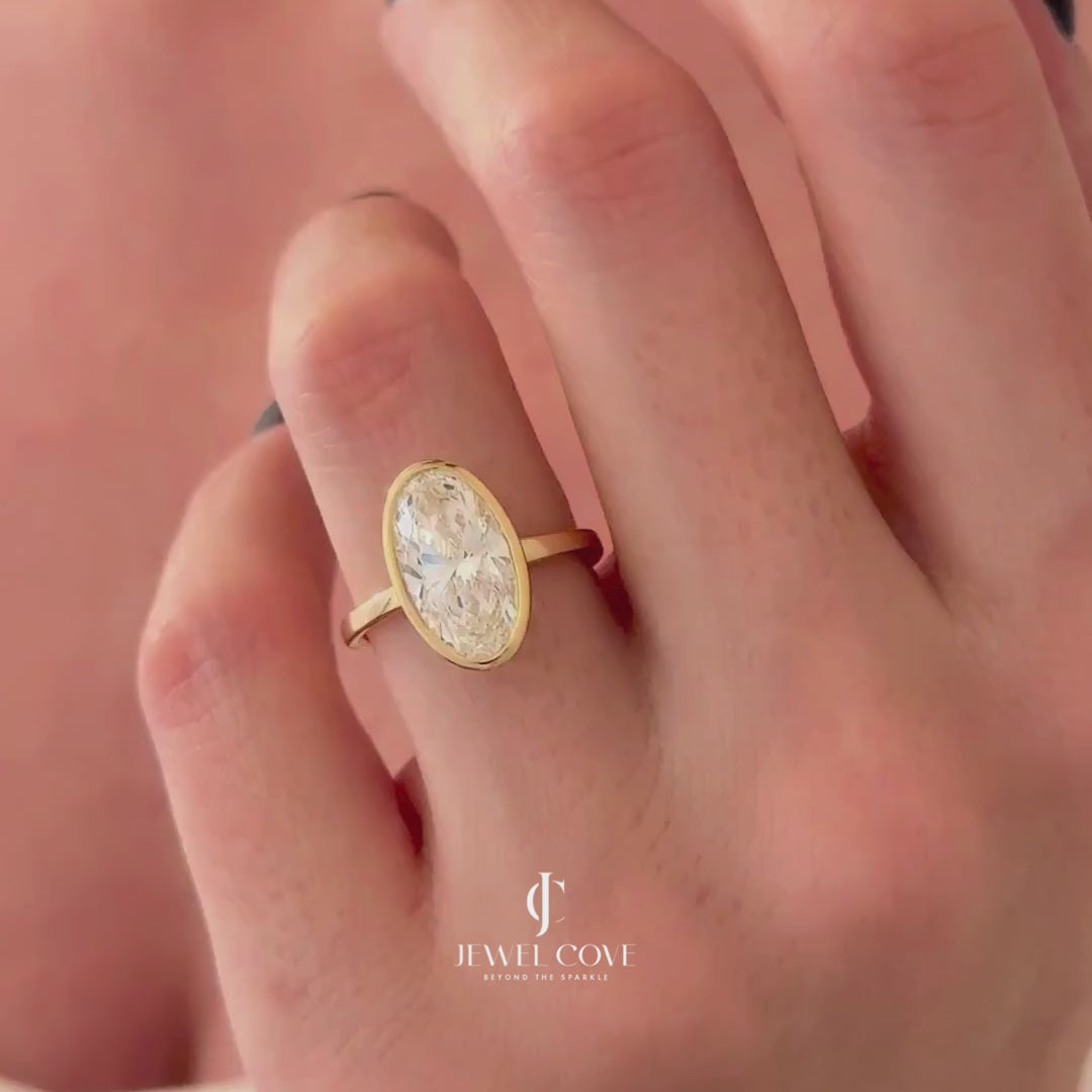 3CT Moval Cut Lab Grown IGI Certified ring | Oval Lab Grown | Bezel Setting | IGI Certified | Solitaire Ring