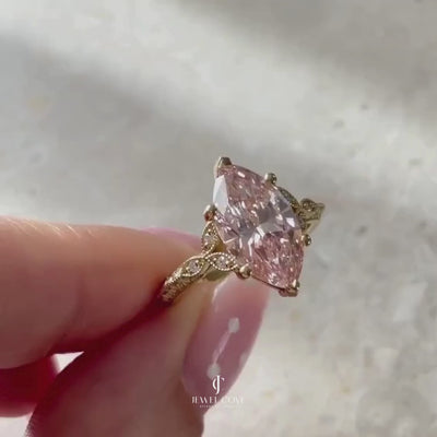 Fancy Pink Marquise 3.10tcw Lab Grown Diamond Vintage Engagement Ring | IGI Certified