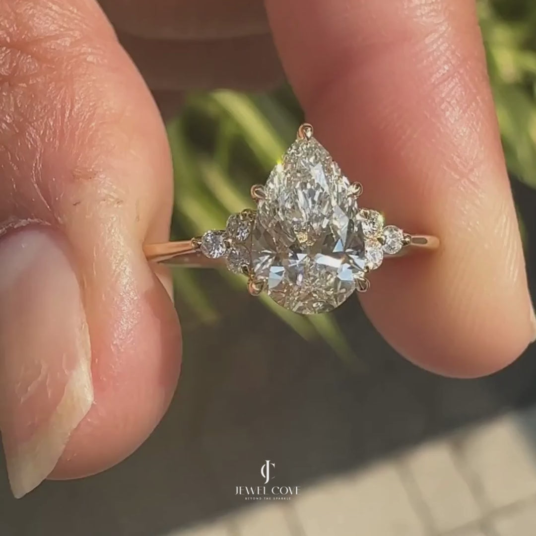 Pear Cut Lab Grown Engagement Ring In Muse Setting | VVS-VS EF Color | IGI Certified Ring