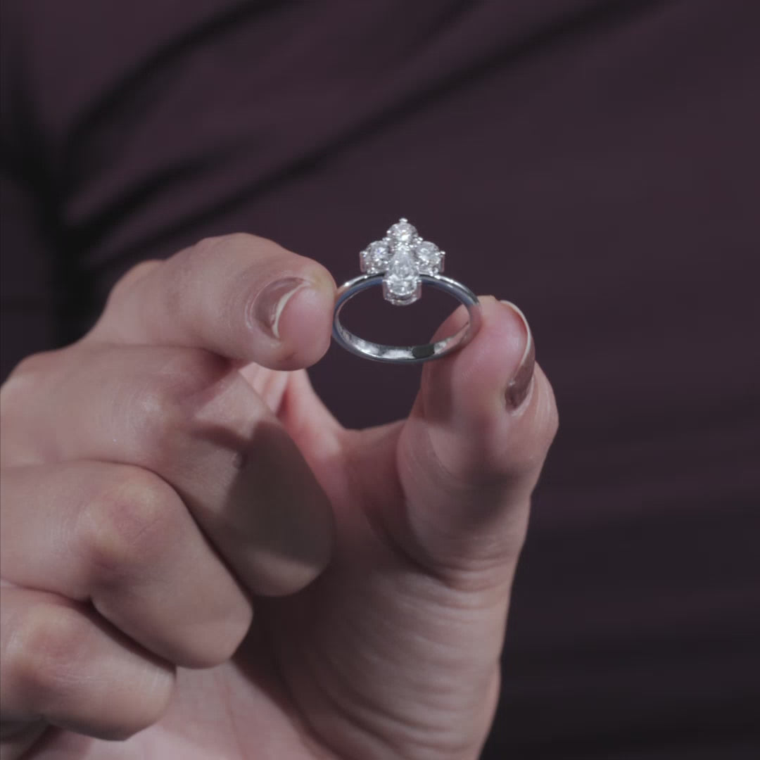 Pear Shape Moissanite Diamond Engagement Ring, Pear Cut Center with Round Side Stones