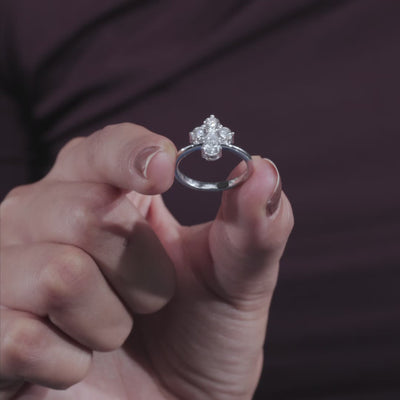 Pear Shape Moissanite Diamond Engagement Ring, Pear Cut Center with Round Side Stones